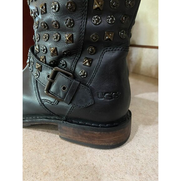 UGG Conor Studs Black Leather Mid-Calf Boots Womens Size 9 With Decorative Studs - Picture 4 of 11